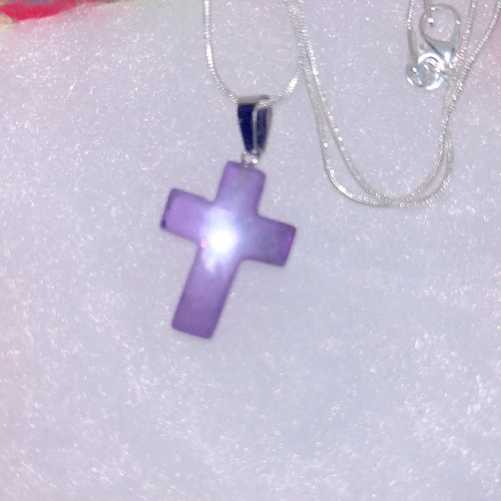 Boho hippie Amethyst Crystal Cross Sterling Silver 16” Necklace - Picture 3 of 6